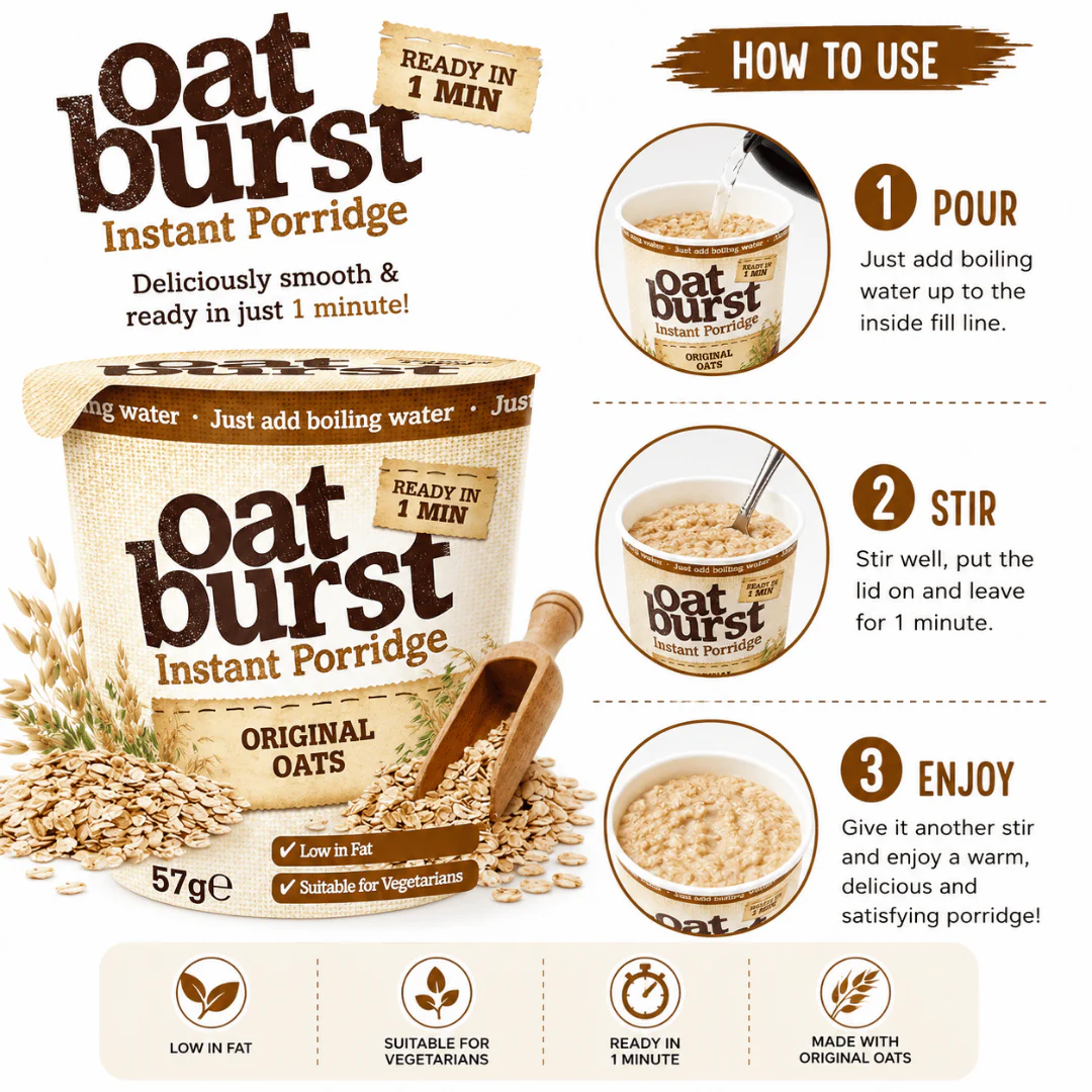 Oatburst Porridge Original Instant Pot 8 x 57g - Image 4