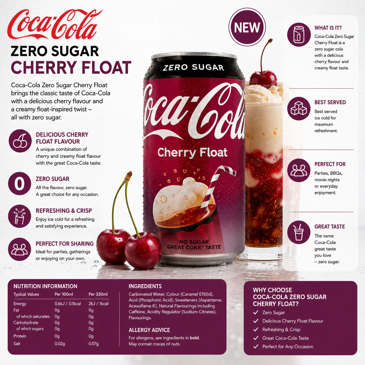 Coca Cola Coke Zero Sugar Cherry Float 24 x 330ml - Image 4