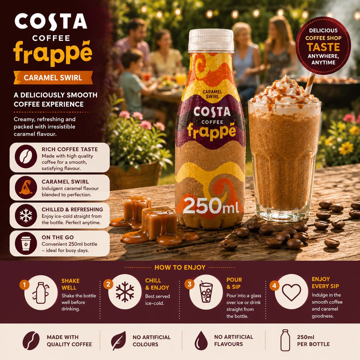 Costa Coffee Frappe Caramel Swirl Iced Coffee 12 x 250ml - Image 3