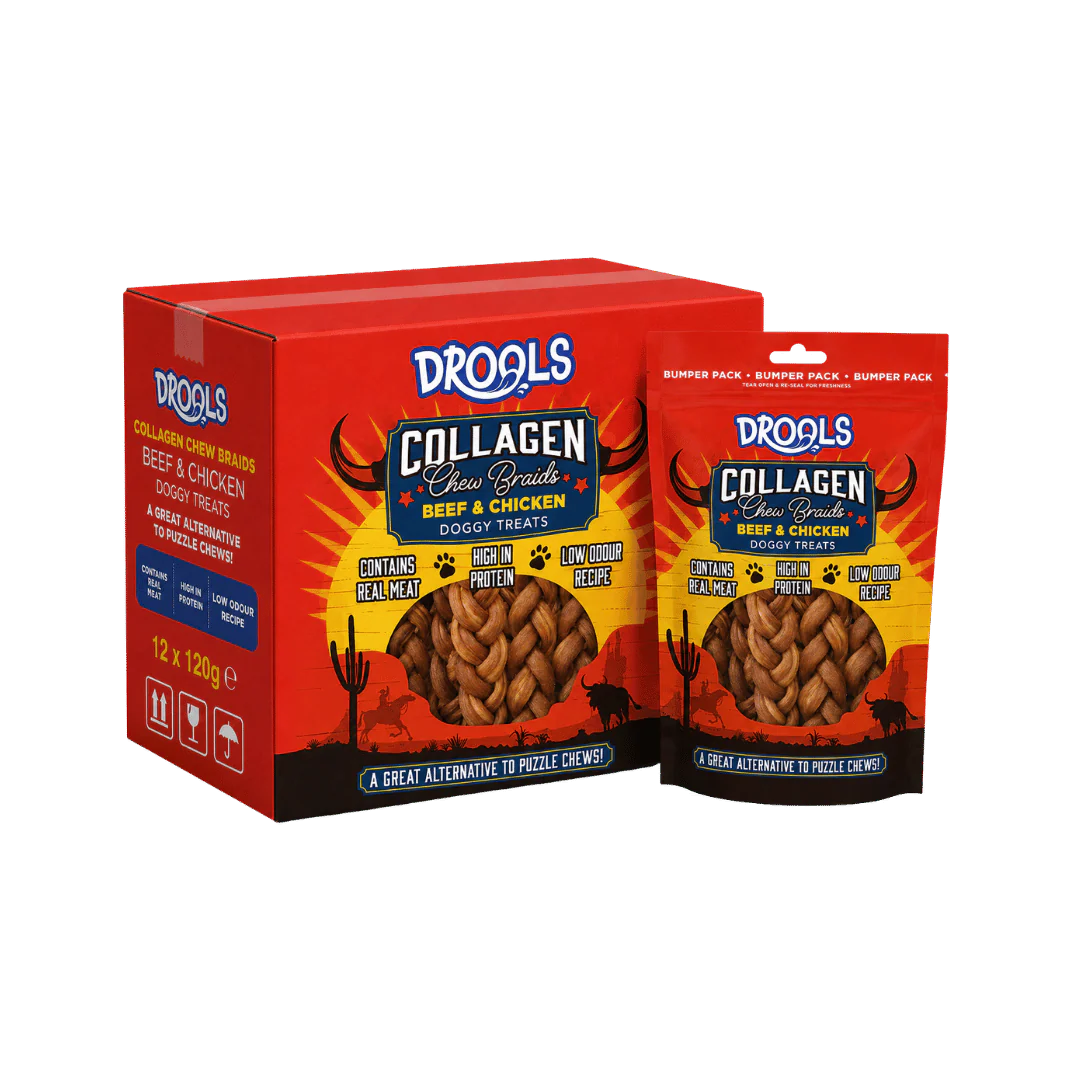Drools Collagen Beef & Chicken Chewy Braids Natural Dog Treats 12 x 120g