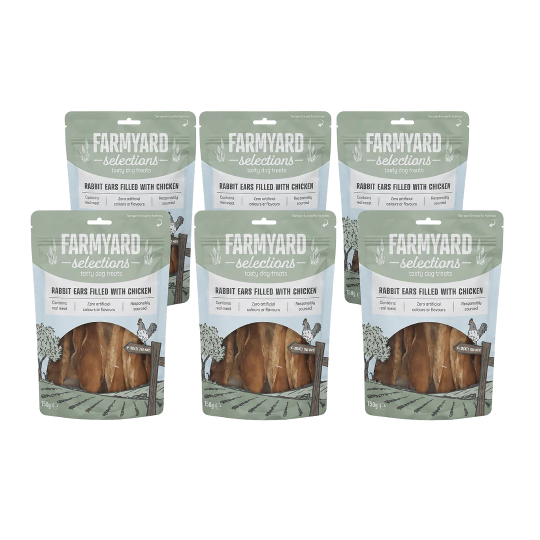 Farmyard Selection Rabbit Ears Filled with Chicken Natural Dog Treats 6 x 150g