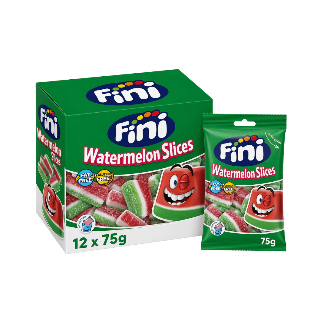Fini Fizzy Watermelon Slices Sour Watermelon Gummy Sweets 12 x 75g