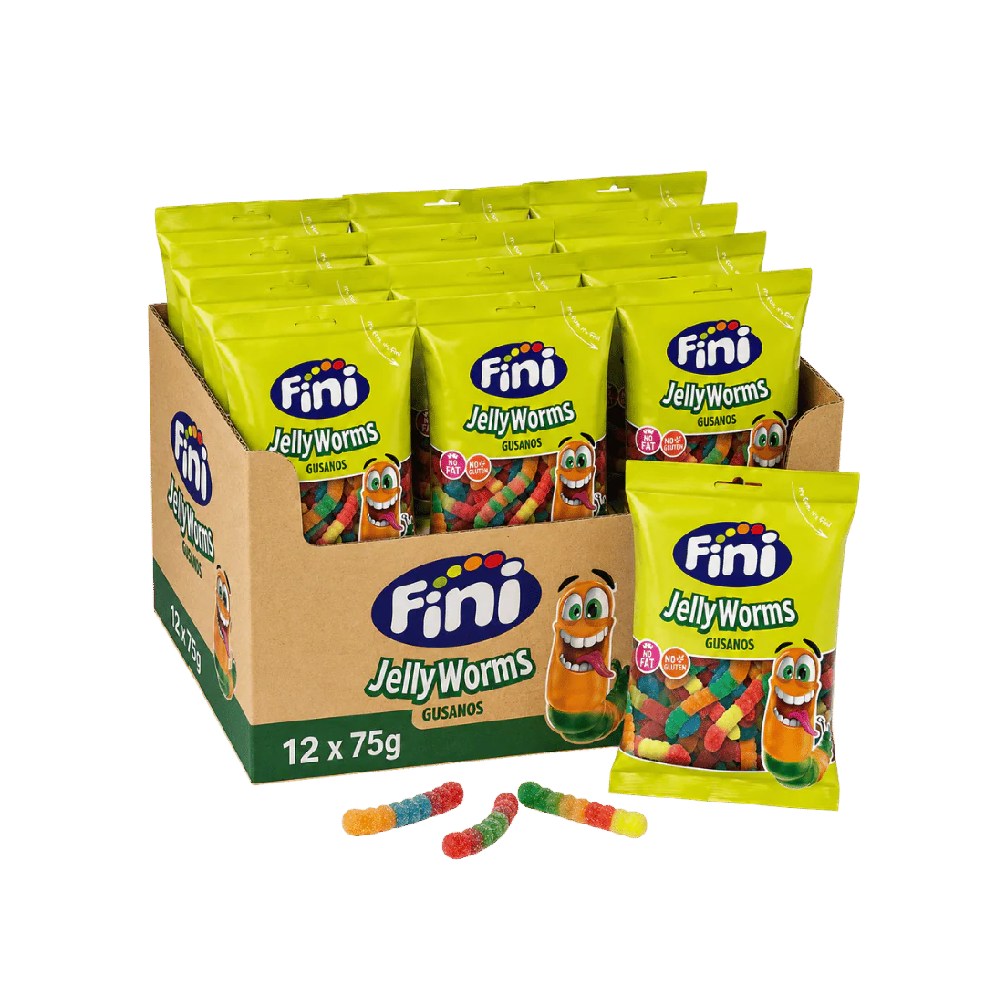 Fini Jelly Fizzy Worms Sour Fruity Gummy Sweets 12 x 75g