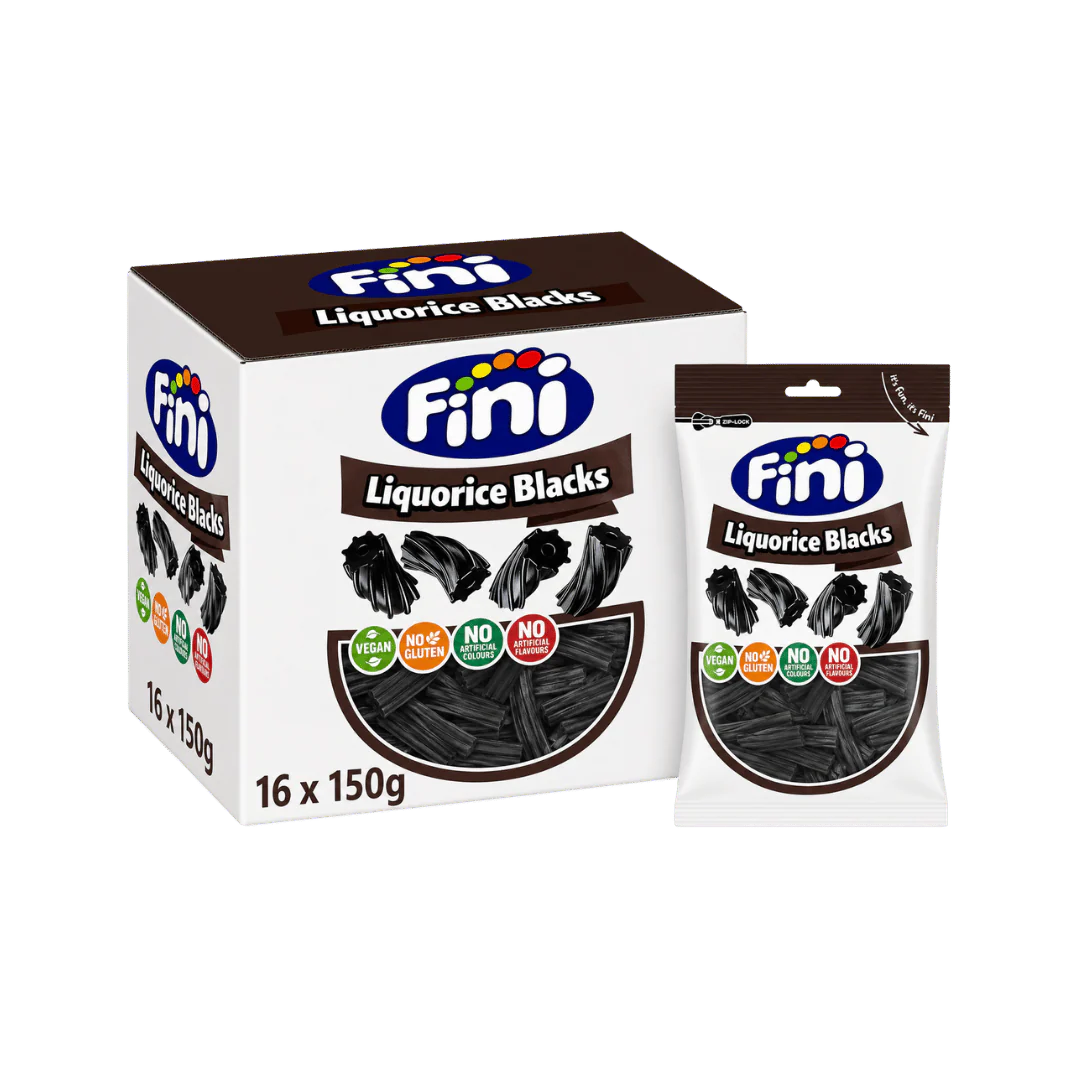 Fini Liquorice Blacks Soft Black Liquorice Sweets 16 x 150g