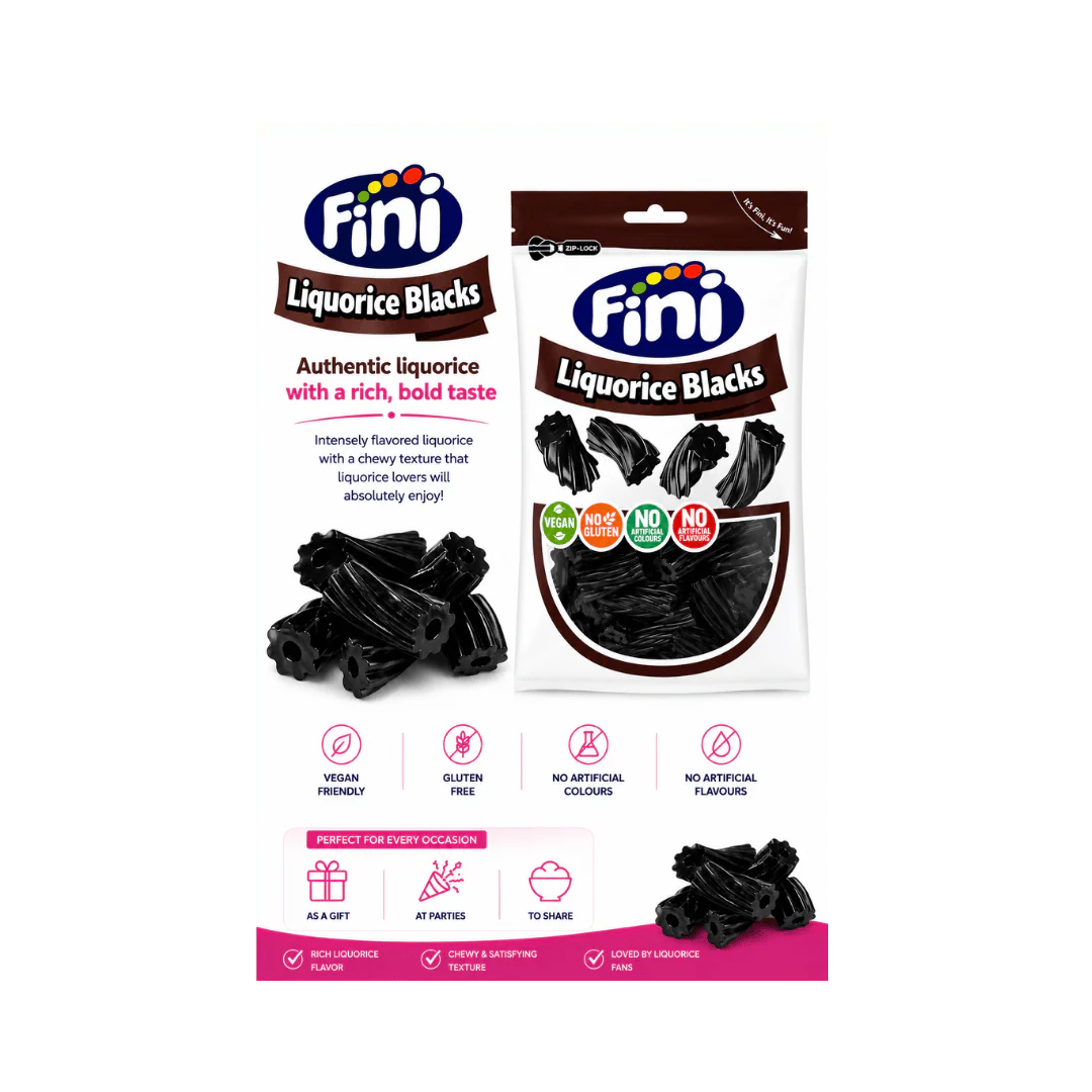 Fini Liquorice Blacks Soft Black Liquorice Sweets 16 x 150g - Image 3