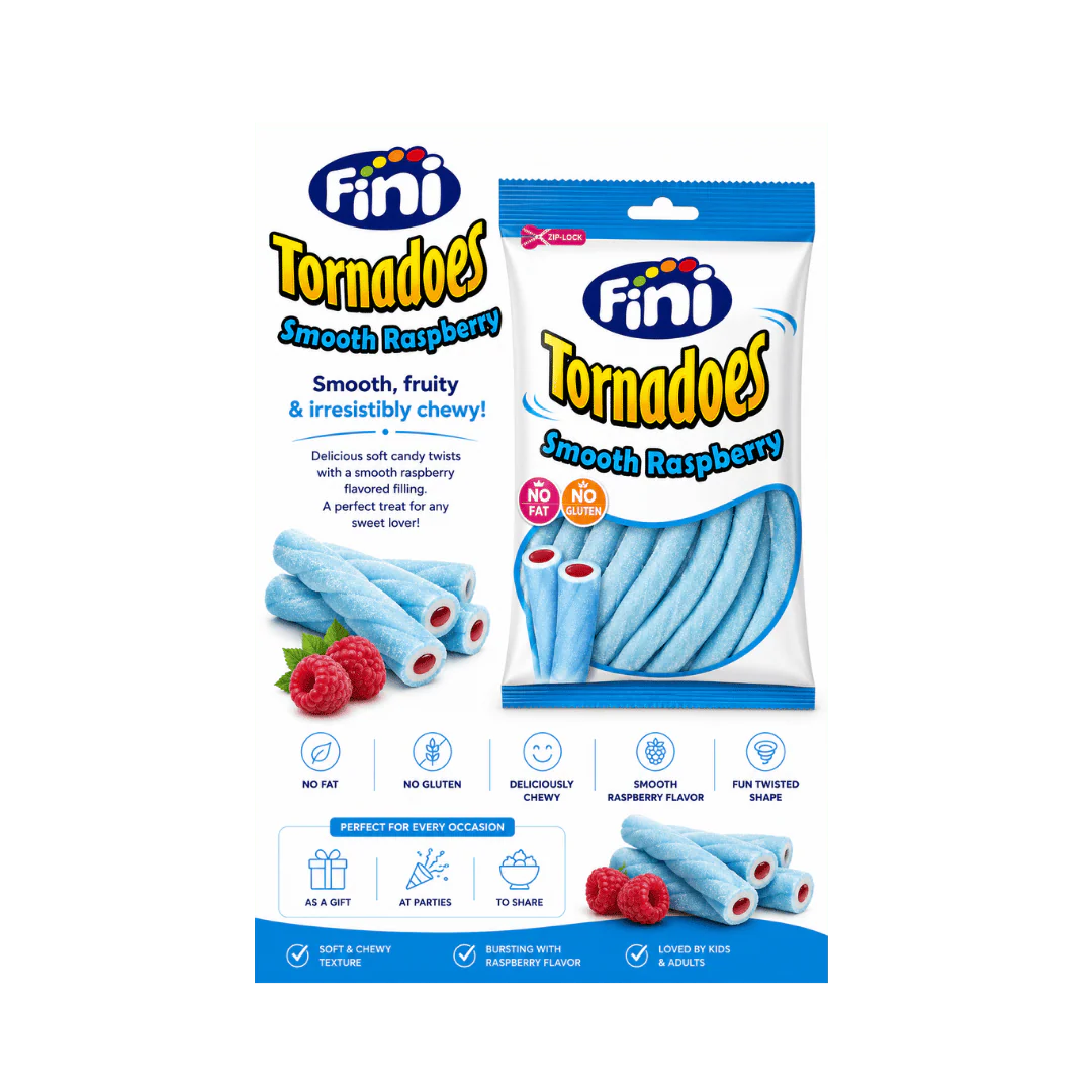 Fini Tornadoes Smooth Raspberry Pencils Candy Straws 12 x 160g - Image 3