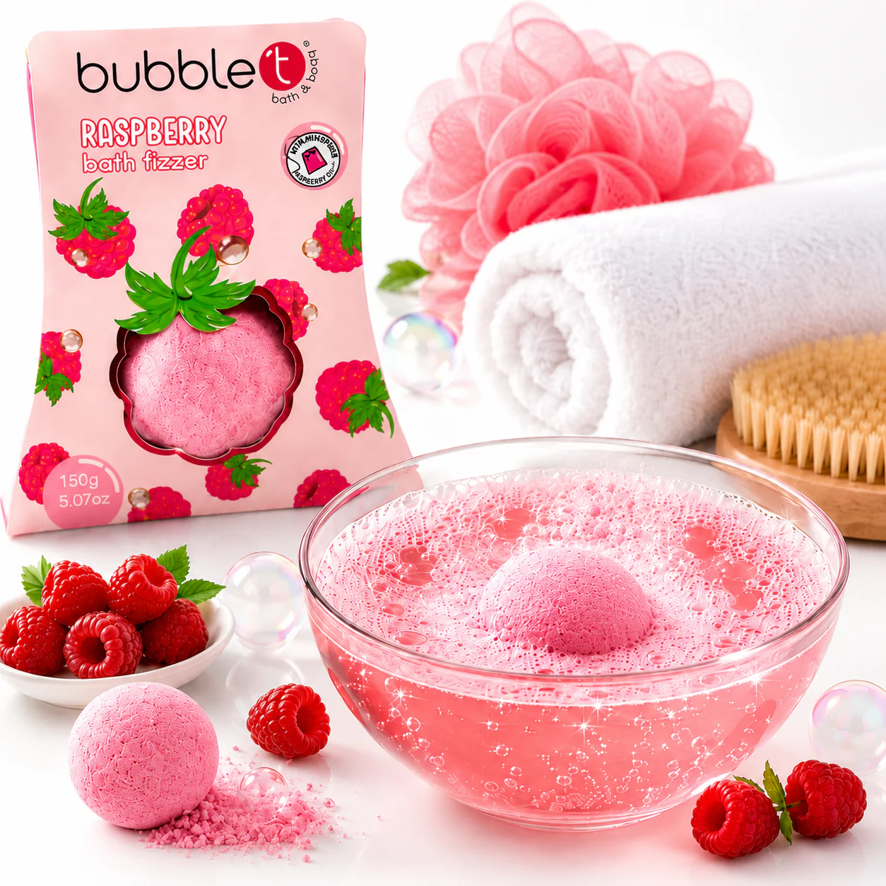 Fruitea Bubble T Bath Fizzer Raspberry 150g - Image 3