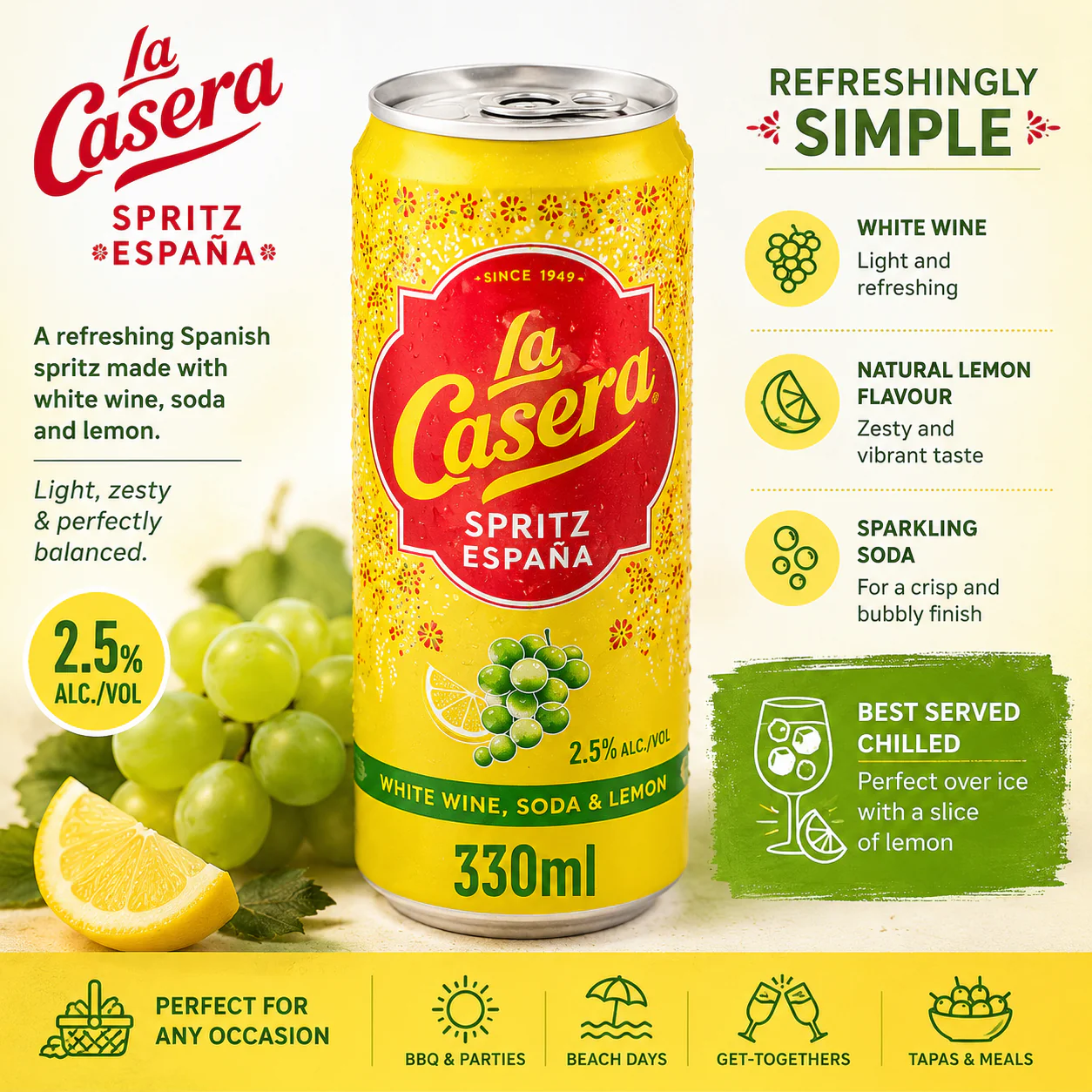 La Casera White Wine, Soda & Lemon Spritz 12 x 330ml 2.5%ABV - Image 4