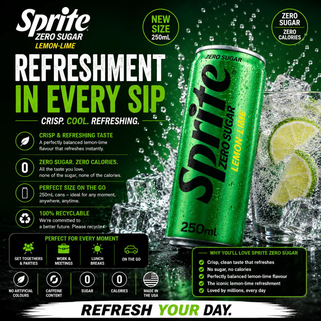 Sprite Zero Sugar 24x 250ml Cans - Image 4