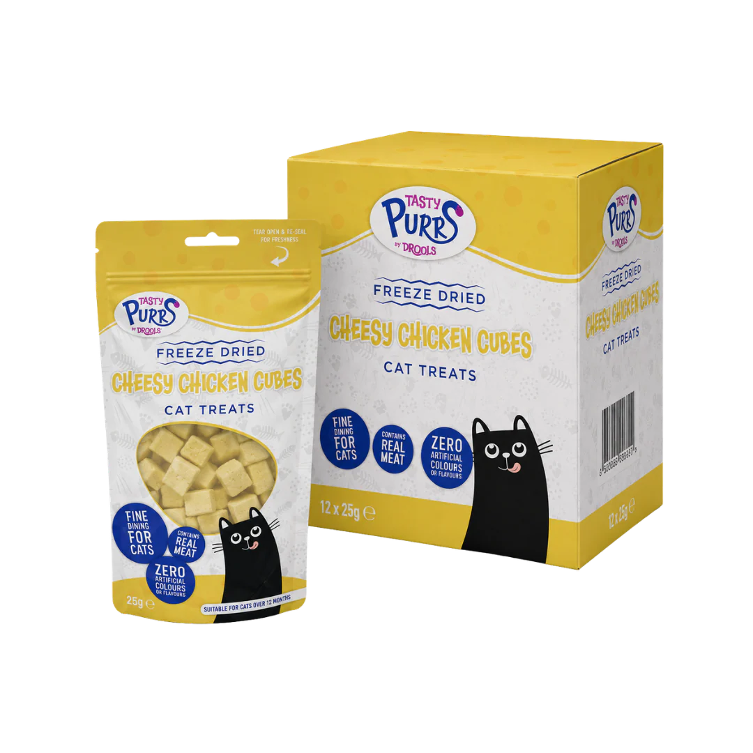 Tasty Purrs Freeze Dried Cheesy Chicken Cubes Cat Treats 12 x 25g