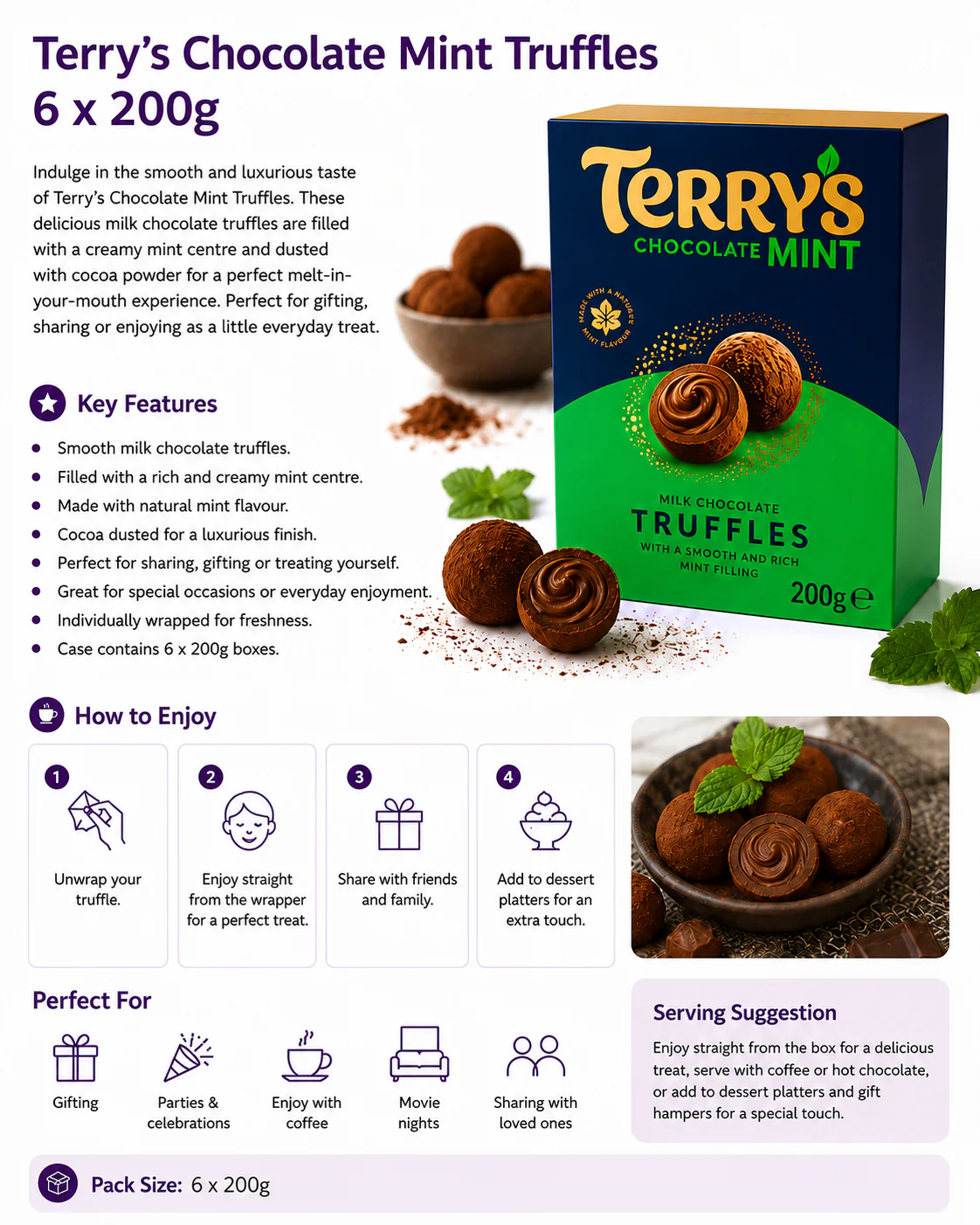 Terry's Chocolate Mint Truffles 6 x 200g - Image 4